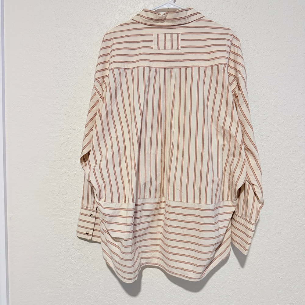 Free People Varsity Vibes Stripe Oversize Cotton Button-Up Shirt LG NWT - Picture 8 of 9